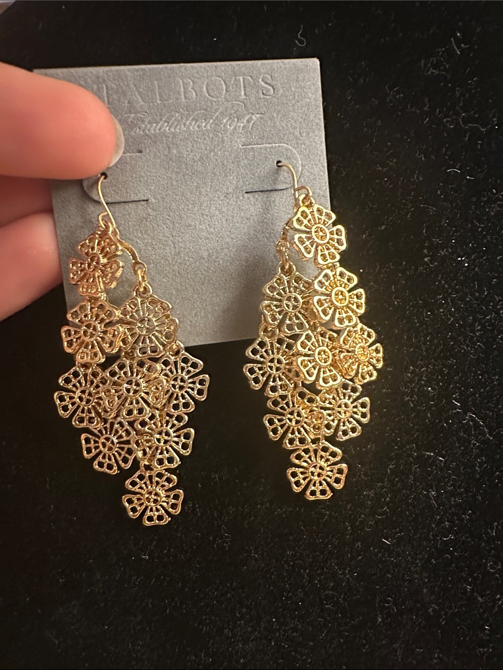 Talbots Gold Layered Floral Drop Earrings